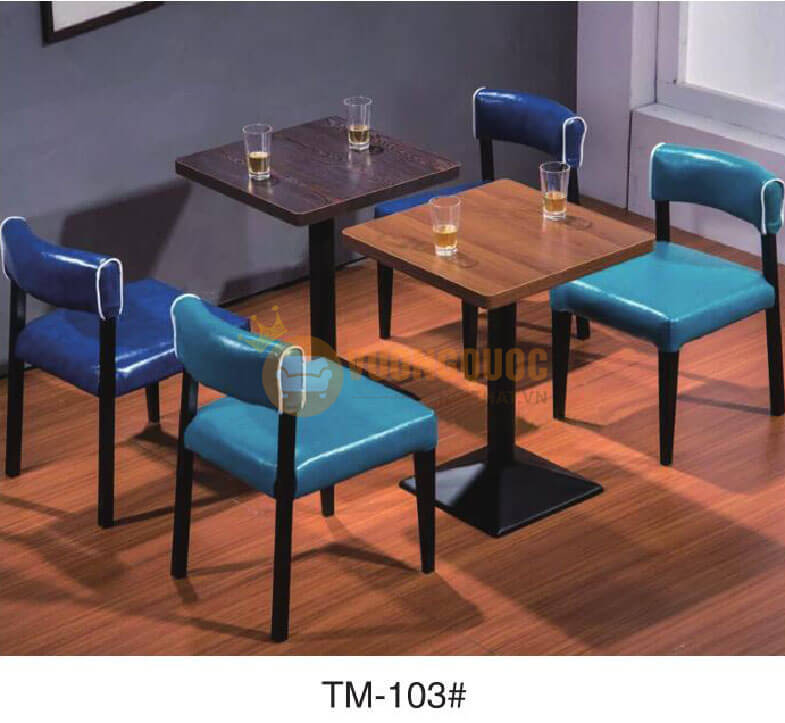 Bộ bàn ghế cafe bọc da xanh lam HOY TM103-1